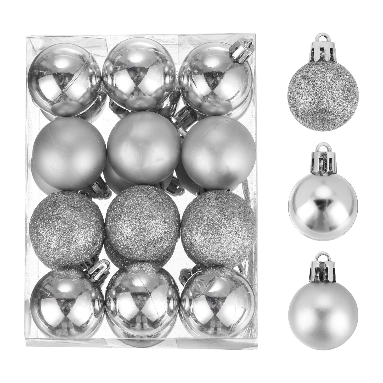 Tクリスマスボールオーナメント クリスマスツリーデコレーション ボール シルバー 1.6"/4センチ パーティーデコレーション 結婚式 ホリデー クリスマスデコ 24個