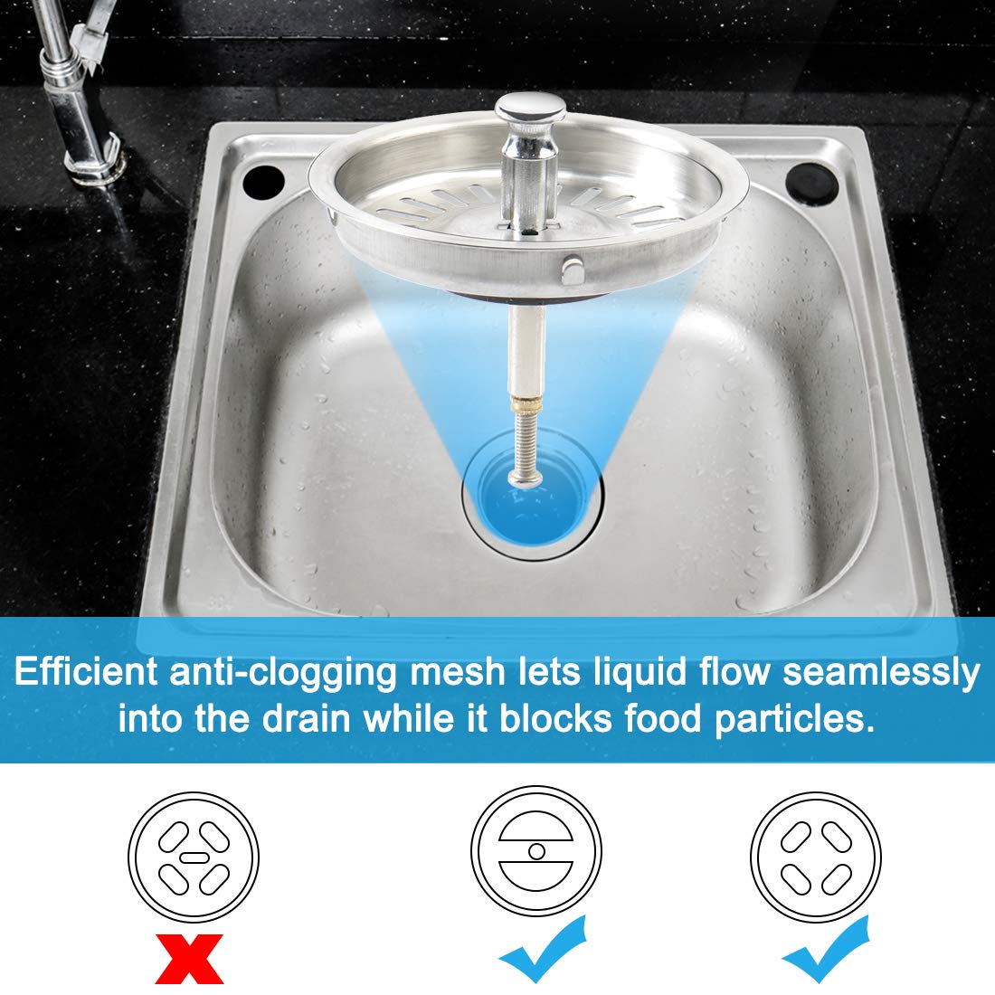 T シンク排水栓 ポスト付き ステンレス鋼 ブロッキング防止 メッシュ排水管 家庭用 バスルーム用 シルバートーン メッシュ水切り