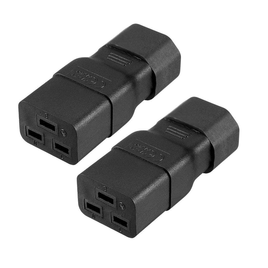 TAC電源アダプター ABSシェル製 ブラック AC125V 15A/AC250V 10A IEC320 オス C14 ―メス C19電源ソケットアダプター 2個入り