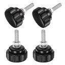 T 4個セット M5 x 20mm 男性スレッド ニュル付きノブ サムスクリュー ナット ワッシャー付き クランピングノブ グリップ 25mm プラスチックヘッド ハンドノブ サムスクリュー 黒(3)