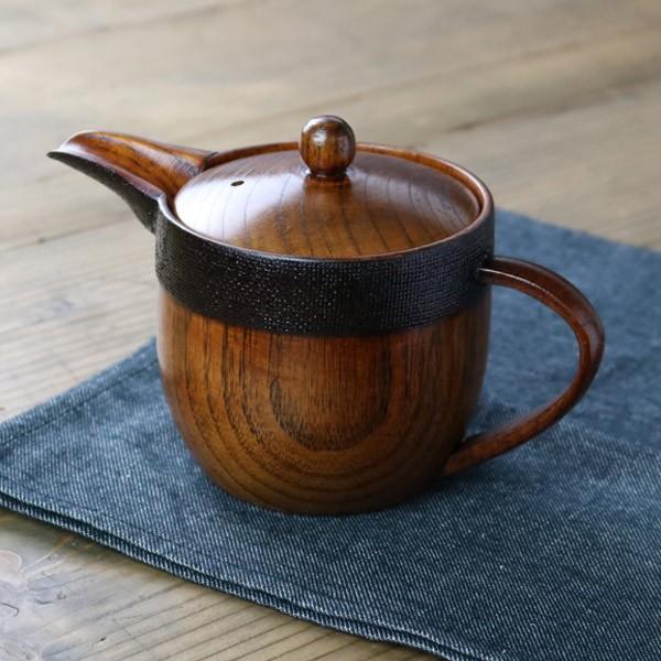 急須 布貼り 小 漆 木製 ティーポット 天然木 食器 （ 木製ポット 漆塗り ポット 紅茶ポット 茶器 ティ..
