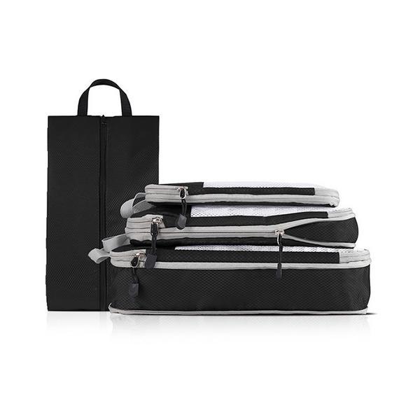 圧縮袋 旅行 旅行用 おむつ トラベルポーチ 圧縮ポーチ 圧縮バッグ ブラック 3点セット ファスナー 衣..