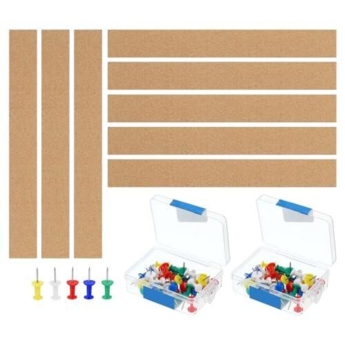 38x5 cm 12 mm厚さ コルクボードタイル 8個 自己接着 ストリップ 掲示板 表示コルクボード プ