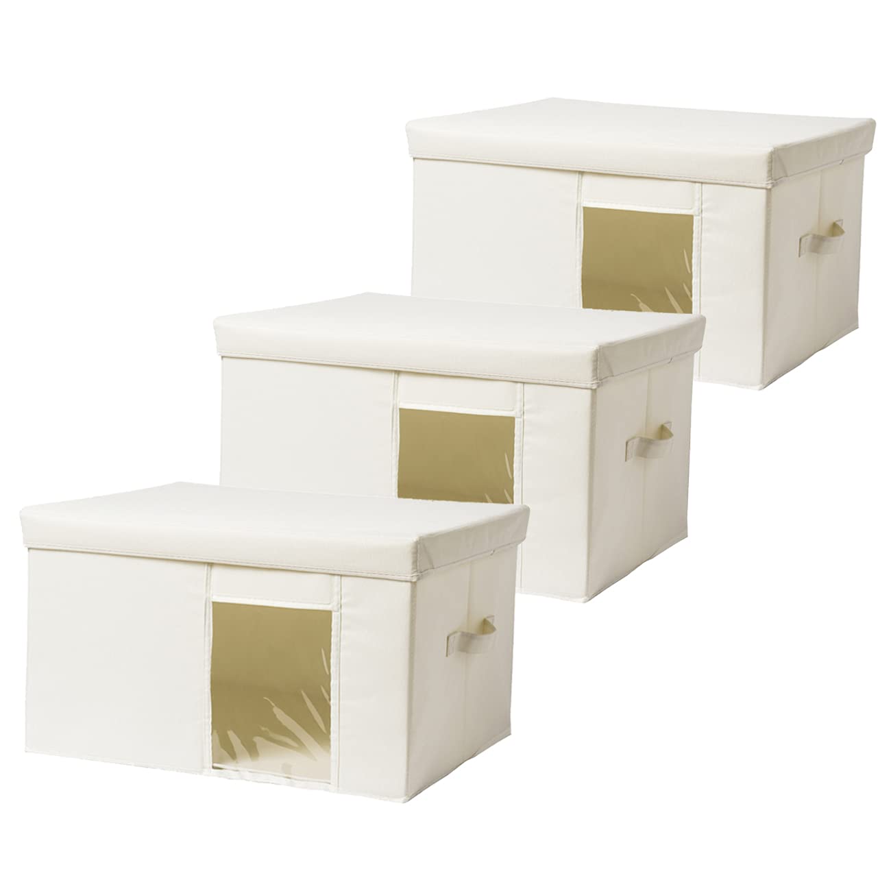ックス 大容量 3個セット 透明窓 折り畳み 収納ケース 取っ手付き 蓋付き 積み重ね可能 おしゃれ 洗える 無臭 大容量 高耐久性 衣類 おもちゃ 小物収納 リビング 寝室適用 (アイボリー 41X31X25cm)