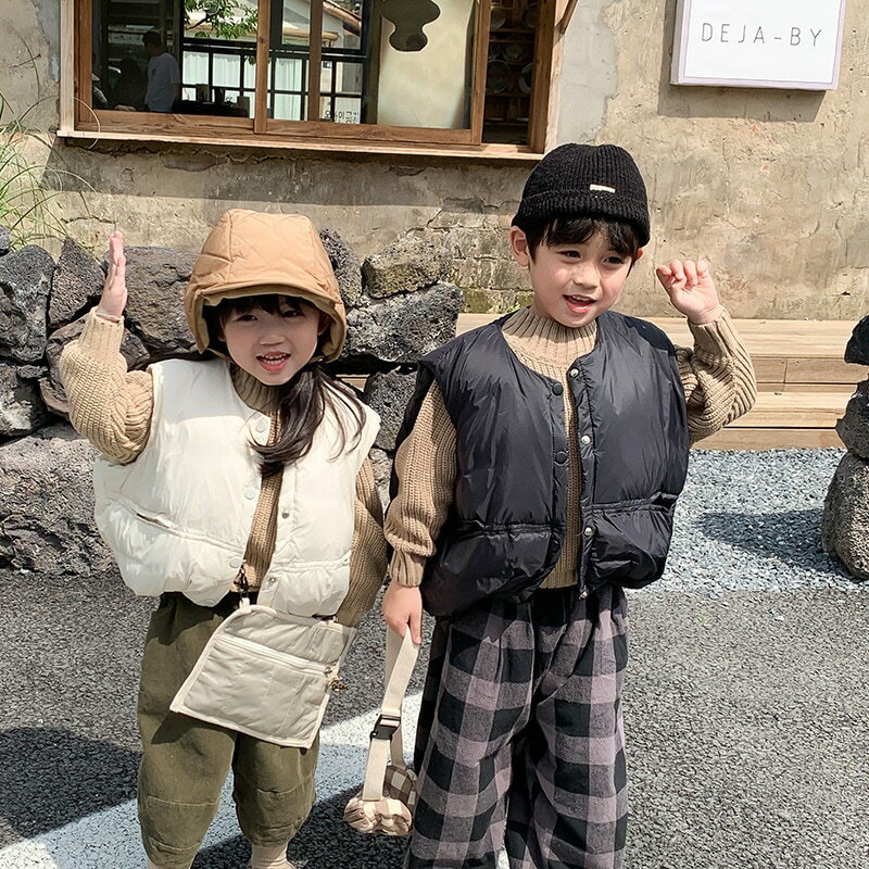人気商品超目玉 ダウンベスト ベスト ダウンコート キッズ ジュニア 子供用 女の子 男の子 トップス ノースリーブ 袖なし 暖かい あったか 防風 防寒 お洒落 可愛い お出かけ