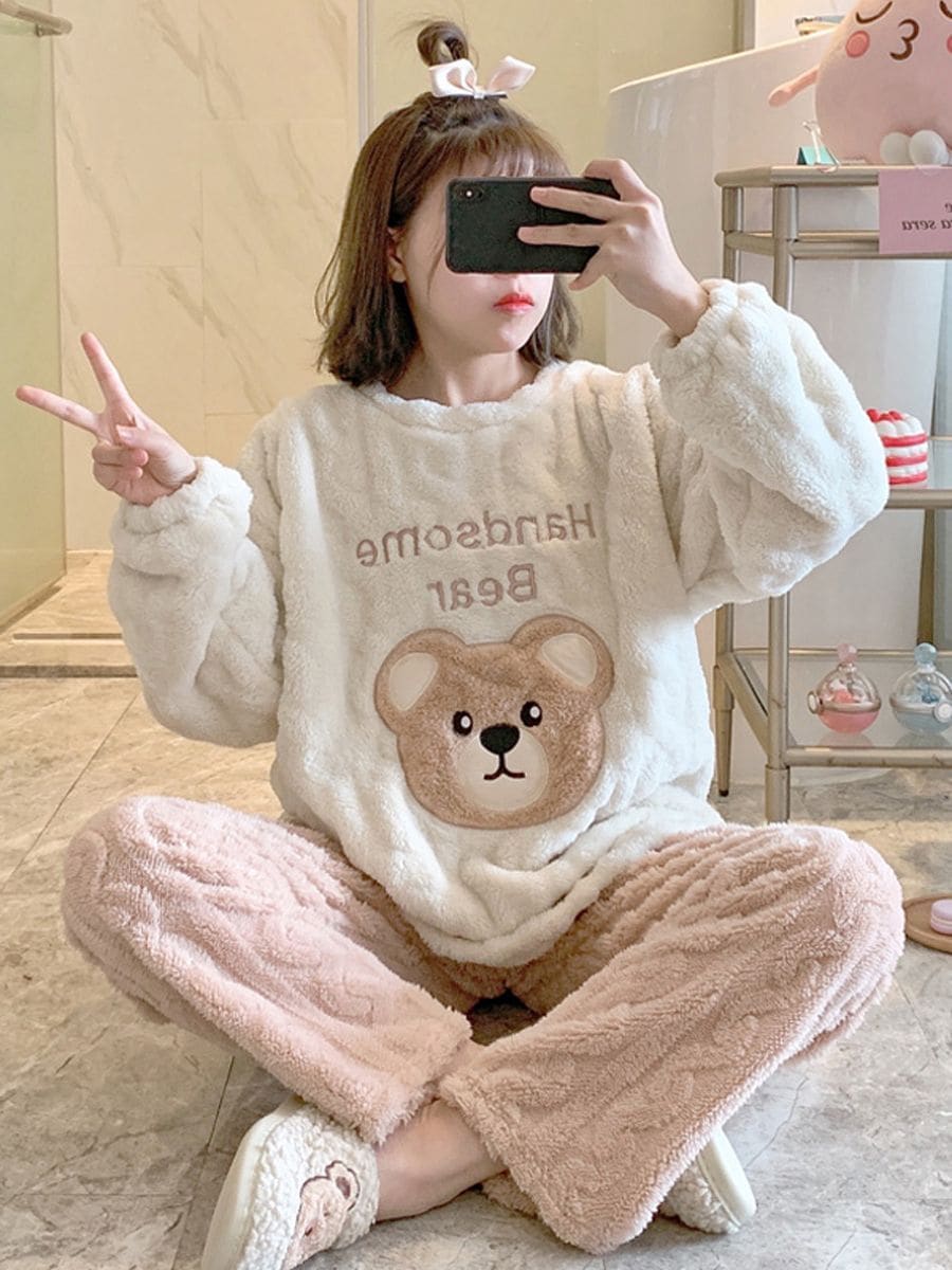 あったかルームウェアパジャマ 秋冬フランネル 厚手長袖パジャマ 保温可外 部屋着を着る パジャマ レディース パジャマ 韓国 もこもこパジャマ