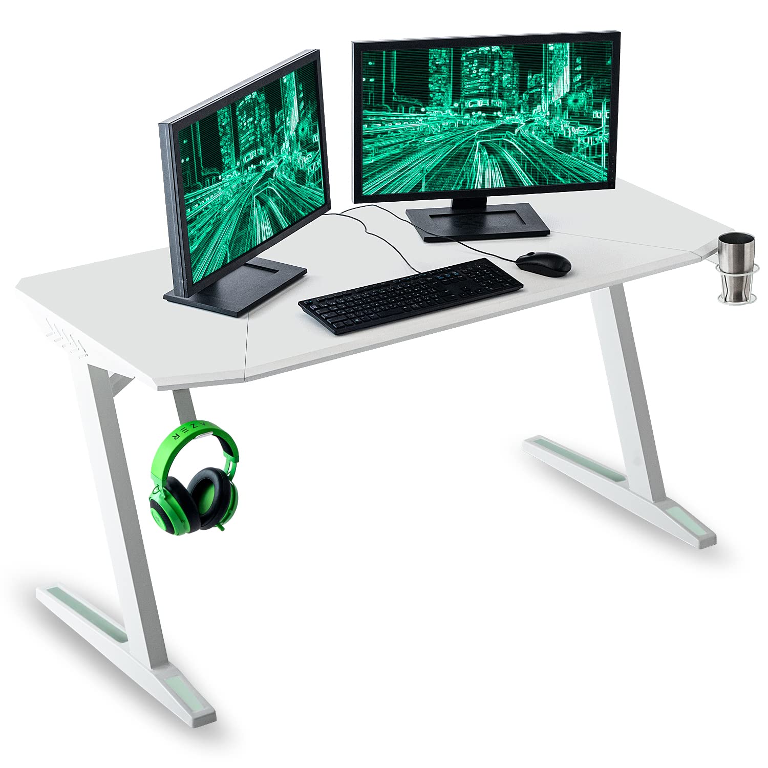 ゲーミングデスク ワイド 120cm ヘッドホンフック アジャスター ドリンクホルダー パソコンデスク