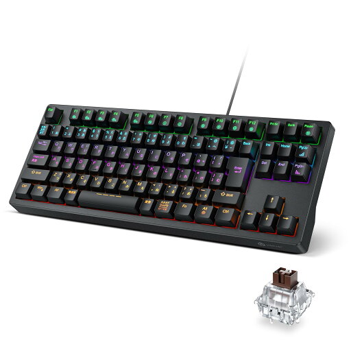 ゲーミングキーボード テンキーレス 茶軸 メカニカル キーボード 日本語配列 有線 91キー 80%サイズ カスタマイズ 24種類 バックライト ゲーム/オフィス用 パソコンキーボード Windows対応 G06 (ブラック) ゲーミングキーボード テンキーレス 茶軸 メカニカル キーボード 日本語配列 有線 91キー 80%サイズ カスタマイズ 24種類 バックライト ゲーム/オフィス用 パソコンキーボード Windows対応 G06 (ブラック)