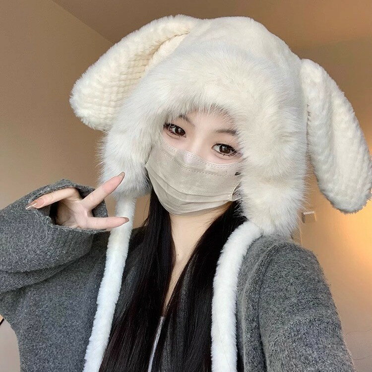 冬の毛がふわふわしてかわいいウサギ耳雷鋒帽子供保温耳保護帽包頭帽冷帽厚い帽子