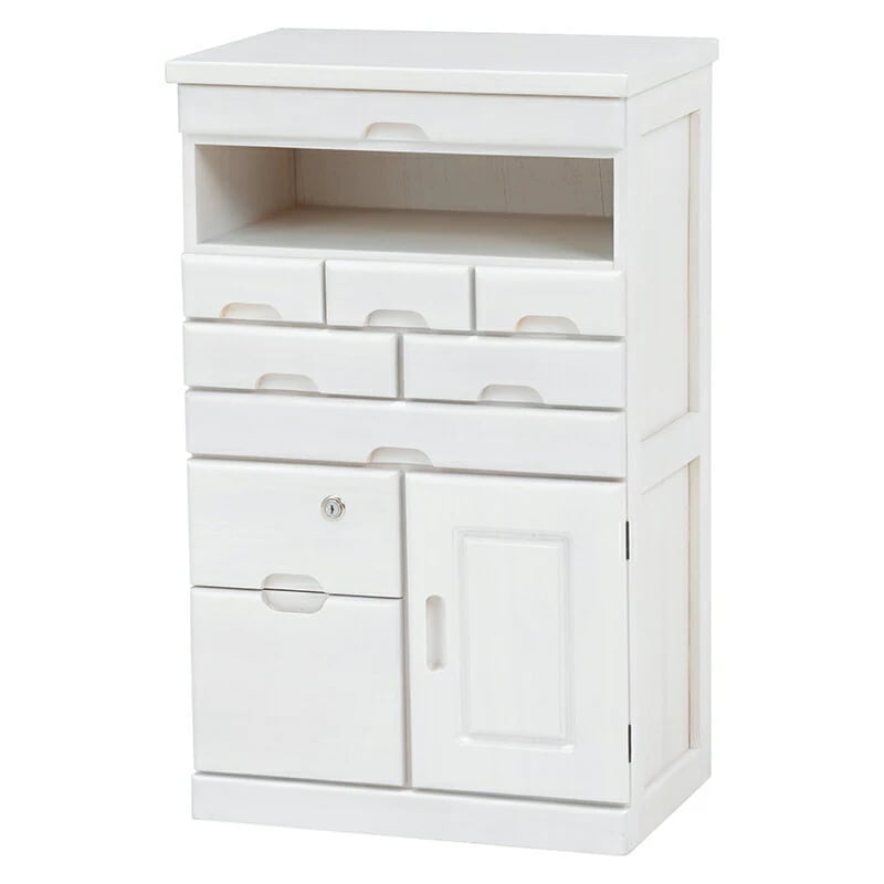 台(ウォッシュホワイト)　MFX-6230WS多引き出しのFAX台鍵付きの引出しには重要なものを保管できます