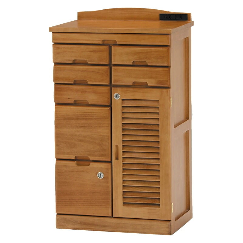 (ライトブラウン)　MFX-8207LBR多引き出しのFAX台隠しキャスターがついているので移動もラク鍵付き