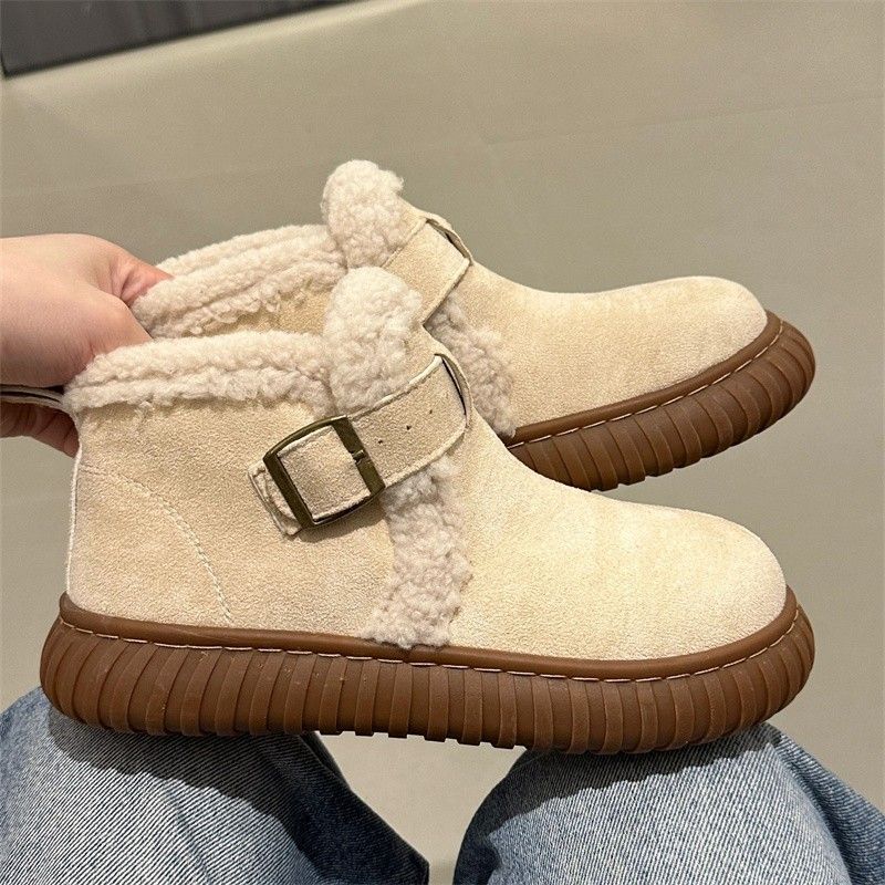 ショートブーツショートブーツ レディース毛羽靴は冬に2023新型牛筋底学生ブーツとベルベットを履いて保温雪地靴を厚くする女性冬ショートブーツ 厚底 サイドゴア