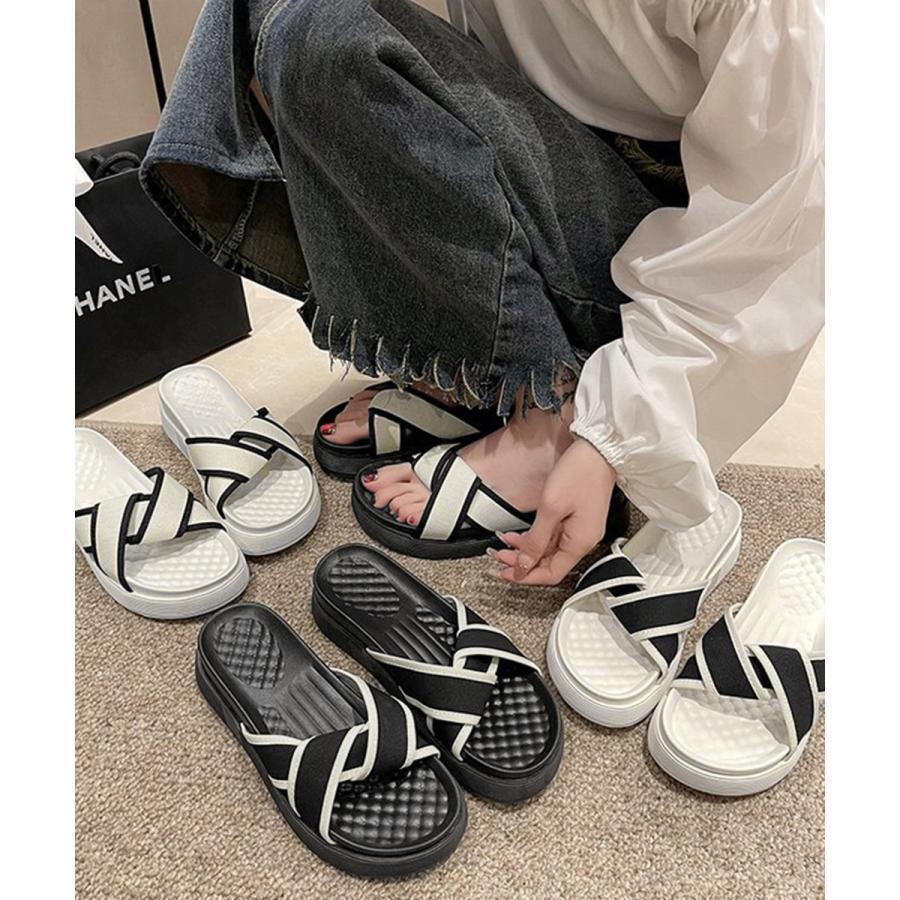 夏 厚底サンダル ねじり配色クロスサンダル夏