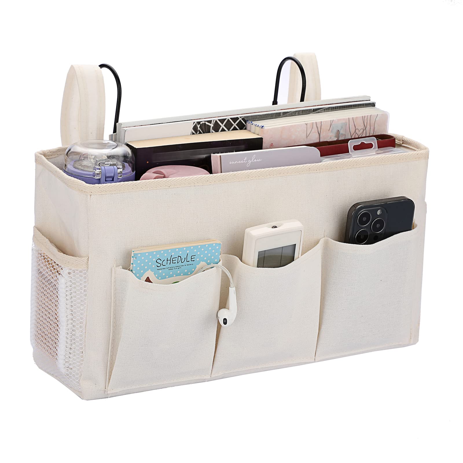 ベッドサイド収納ポケット 大容量 多機能収納かご 吊り下げ収納袋 掛け袋 小物収納ボックス 収納かご 雑貨収納 雑誌ブック マルチポケットオーガナイザー 防水素材収納袋 ベルクロ 学生寮 家庭 車用 マルチポケット マジックテープフック 鉄製フック（グリーン）