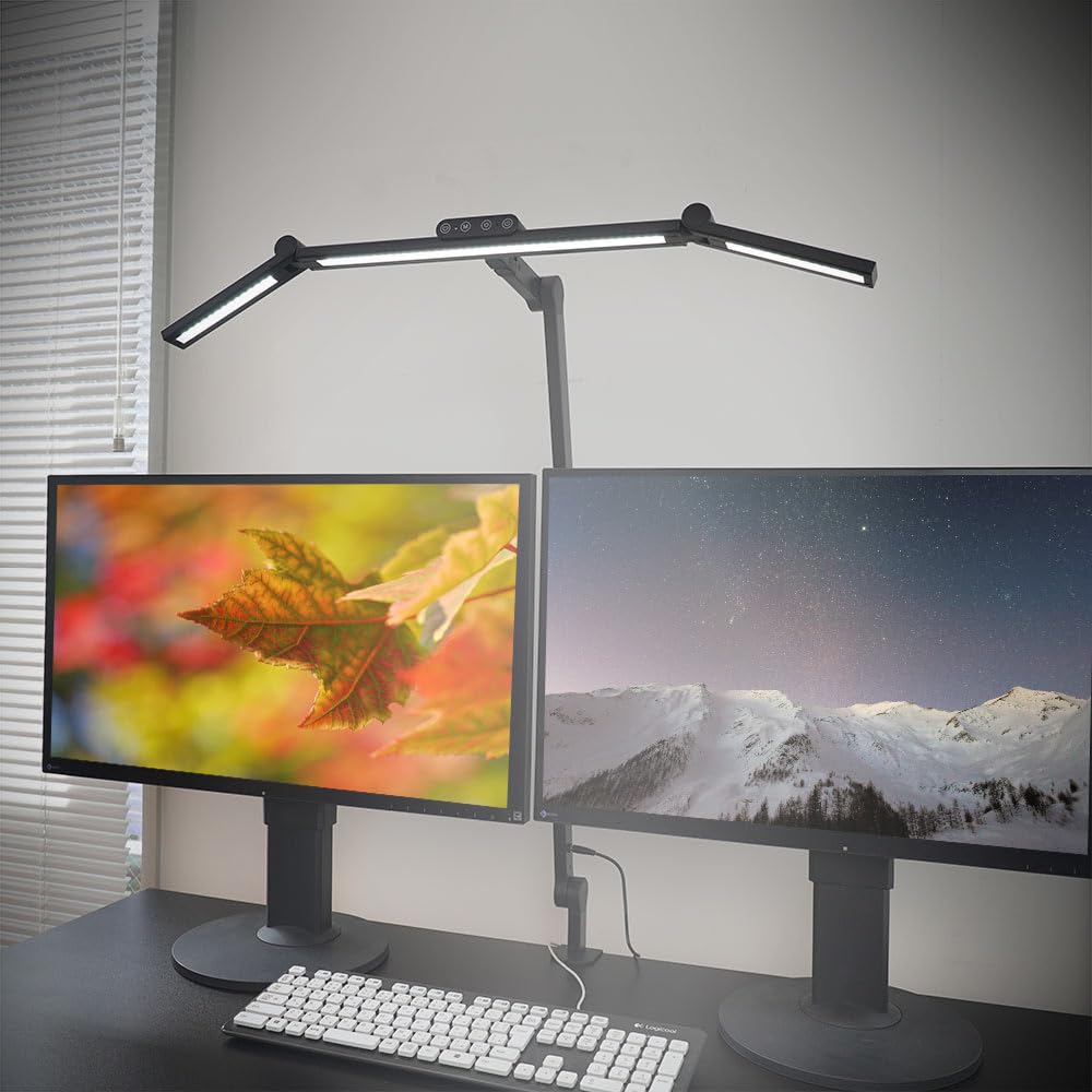 影ができない クランプ 調光 ロングアーム センサー led ワイド どこでも照らす可変式3面デスクライト