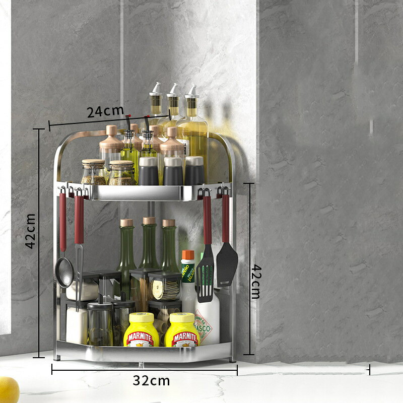 キッチン調味料調味料ラック多機能カウンタートップコーナー壁掛け三脚ステンレス鋼収納ラック
