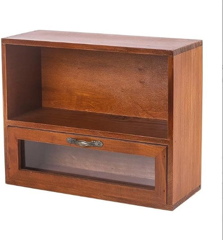 卓上収納ボックス 木製 ミニ チェスト 小物収納ボックス 多機能 大容量 透明窓 積み重ね可能 頑丈 ブラ..