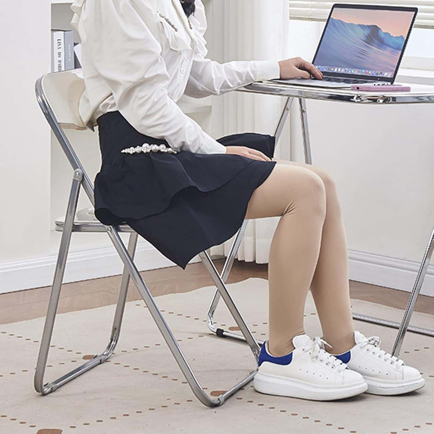 折り畳みチェア 透明スケルトン パイプ椅子 軽量 コンパクト ダイニングチェア オフィス椅子 リビング..