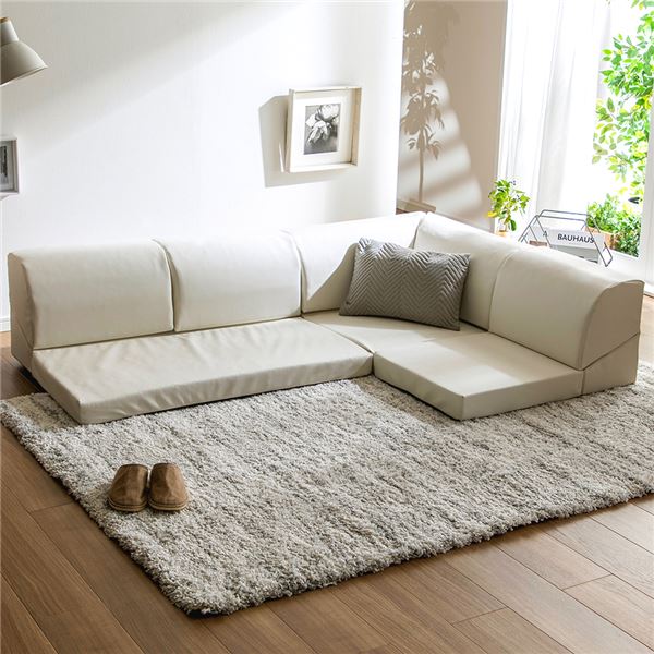 フロアコーナーソファセット ホワイトレザー調