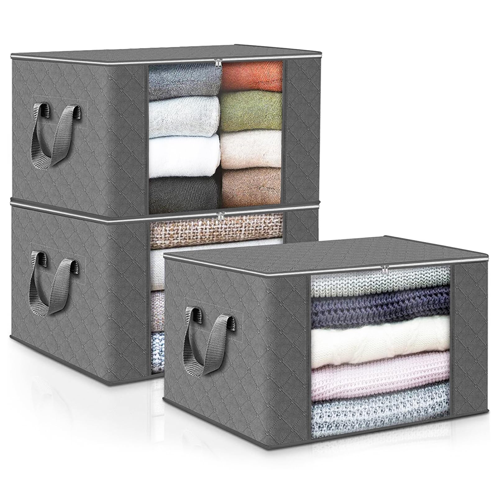 ケース ふとん収納袋 収納ボックス 通気性 異臭なし 収納袋 押し入れ持ち手 折りたたみ 透明 不織布 3..