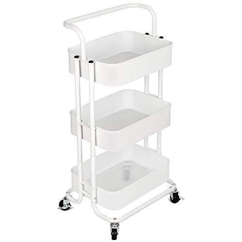 キッチンワゴン ベビーワゴン 台所 収納カート バスケットラック 炊飯器 ホームベーカリー トローリー 整理棚 キャスター付き 移動式 3段 組立簡単 スチール製 頑丈 メッシュ 全体耐