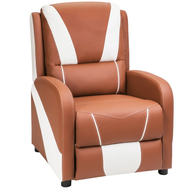 リクライニングチェア リクライニングソファー オットマン 一体型 ひとり用 パーソナルチェアー コンパクト 肘付き フットレスト付き PUレザー くつろぎ ブラウンxホワイト