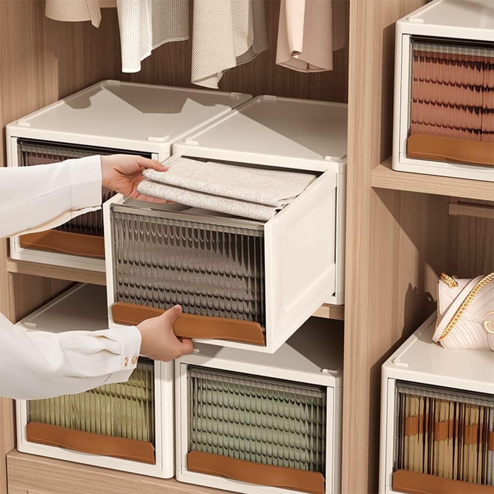 衣装ケース 引き出し 押し入れ 収納ケース スリム プラスチック収納ボックス 前開き おしゃれ 大容量 スライド おしゃれ 衣類収納ボックス 扉・取っ手付き 積み重ね可能 幅32×奥行40×高24cm