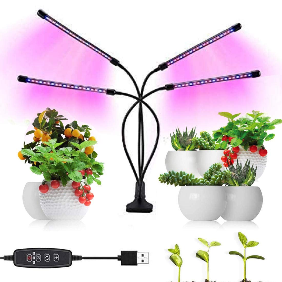 植物育成ライト 80led 40W 植物育成ledライトタイマー usb給電 10段階調光 3色のオプション 高度や角度調節可能 各ランプは個別に制御できます 日照不足解消 多肉植物育成ランプ 水耕栽培ランプ 低消耗