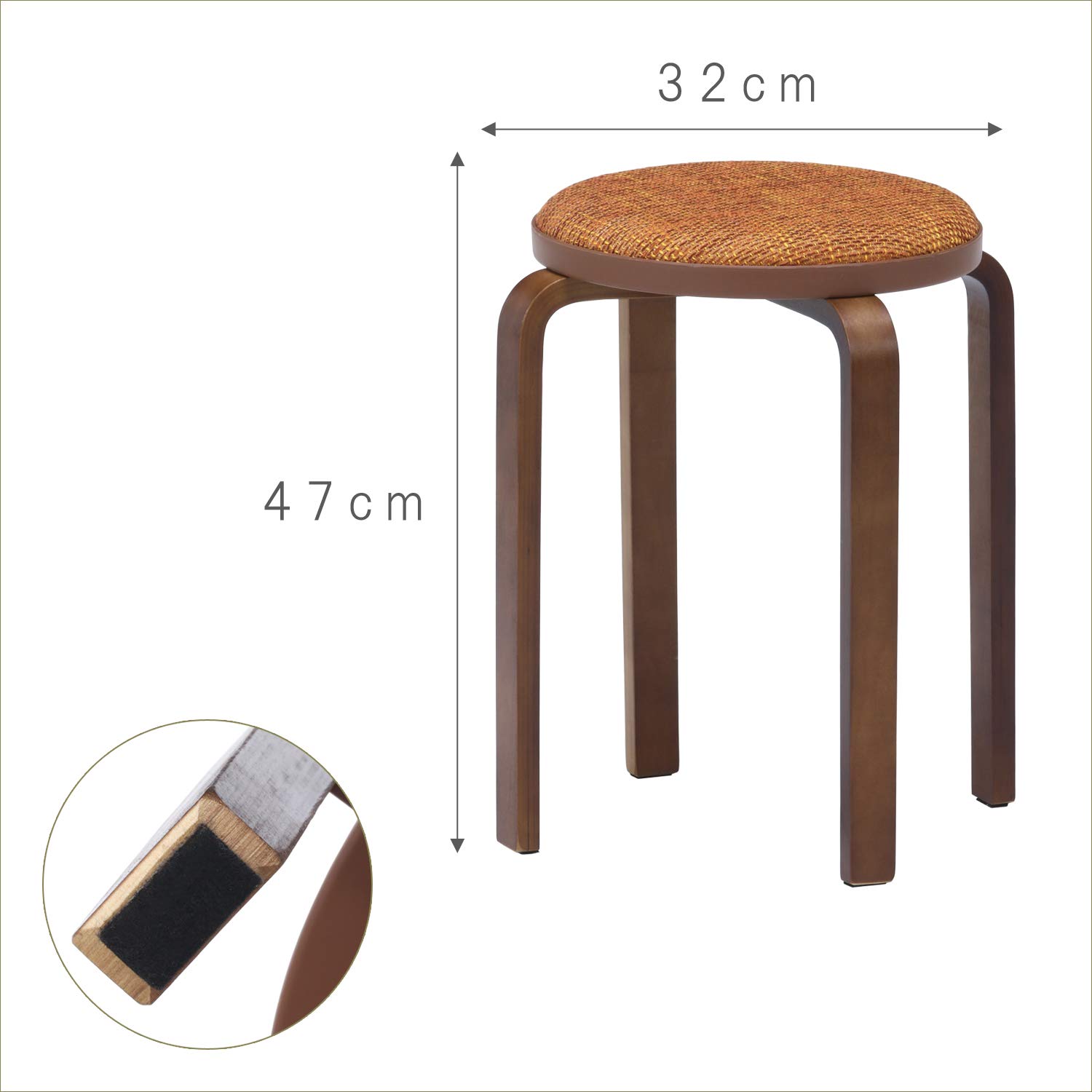 曲木スツール スタッキングチェア 幅32×奥行32×高さ47cm ブルー ブラウン ファブリック コンパクト [3]