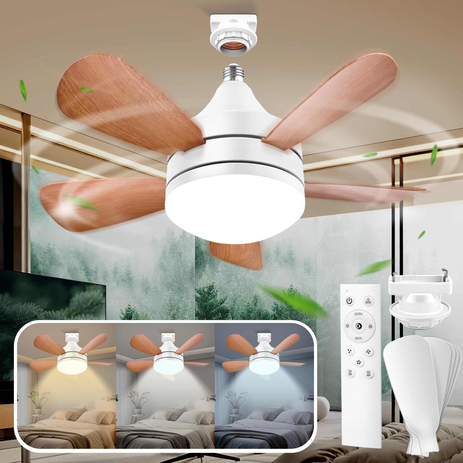 シーリングファンライト 引掛けモデル ファンブレード2組 ファン付きLEDミニライ 2000Lm 120W相当 リモコン付き 調光調色 風量3段階 タイマー設定 2H/4H 取り付け簡単 工事不要 洗面所 脱衣所 天井照明 (追加-引掛けモデル)