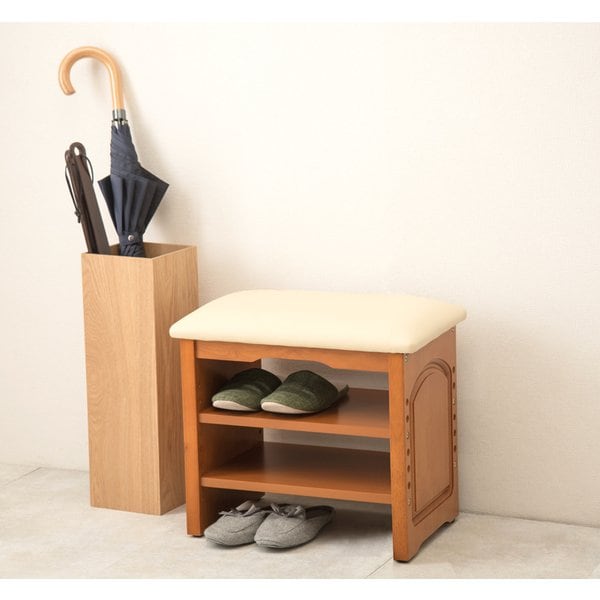 ベンチ 幅41 座面高43cm 玄関ベンチ 玄関収納 腰掛け ラバーウッド 合成皮革 スリッパ収納
