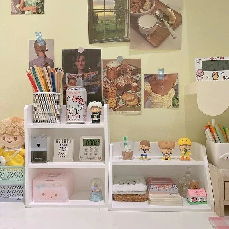 略白置物架少女心学生机収納架盲箱化粧品収納箱木質2828