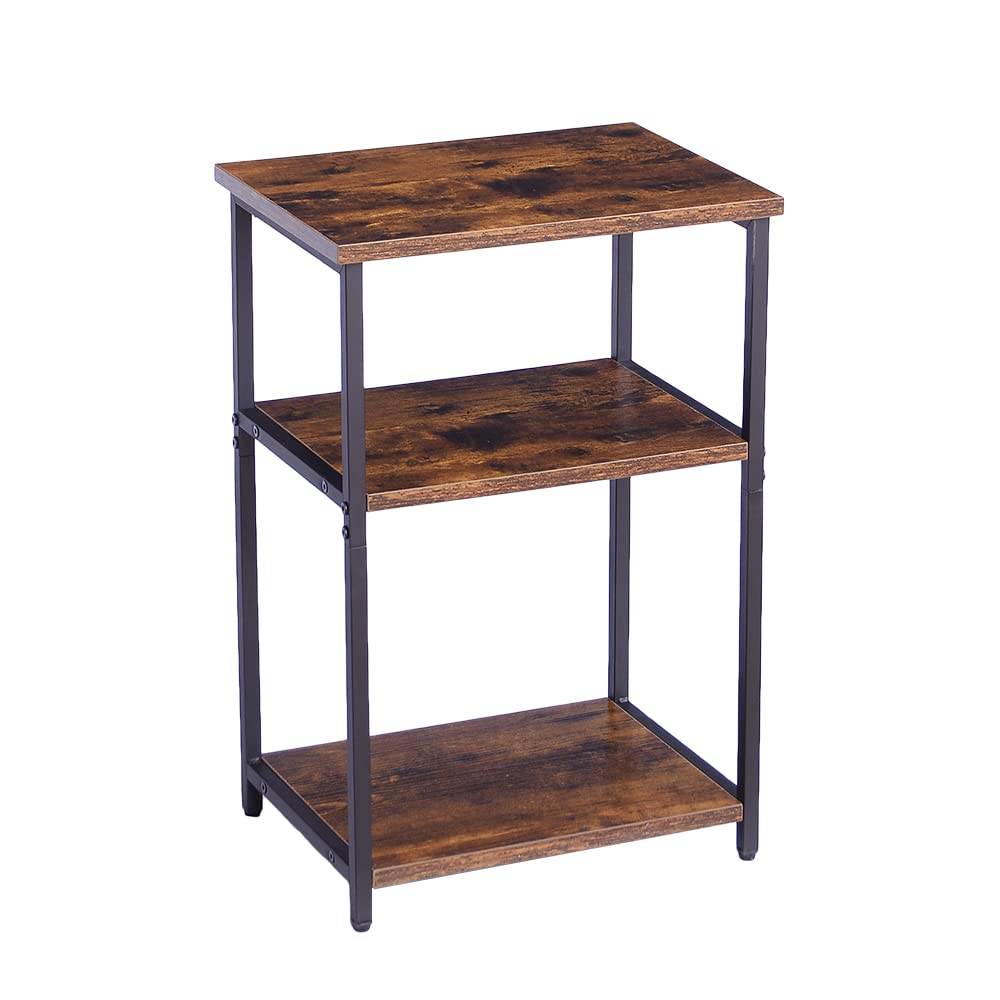 サイドテーブル コンパクト ヴィンテージ風 3段 多機能 オープンラック ベッドサイドテーブル ナイトテ..