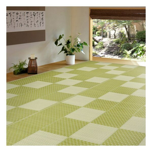 PP柄上敷 矢倉 い草風 水洗い可 本間2帖 約191×191cm グリーン 81947920