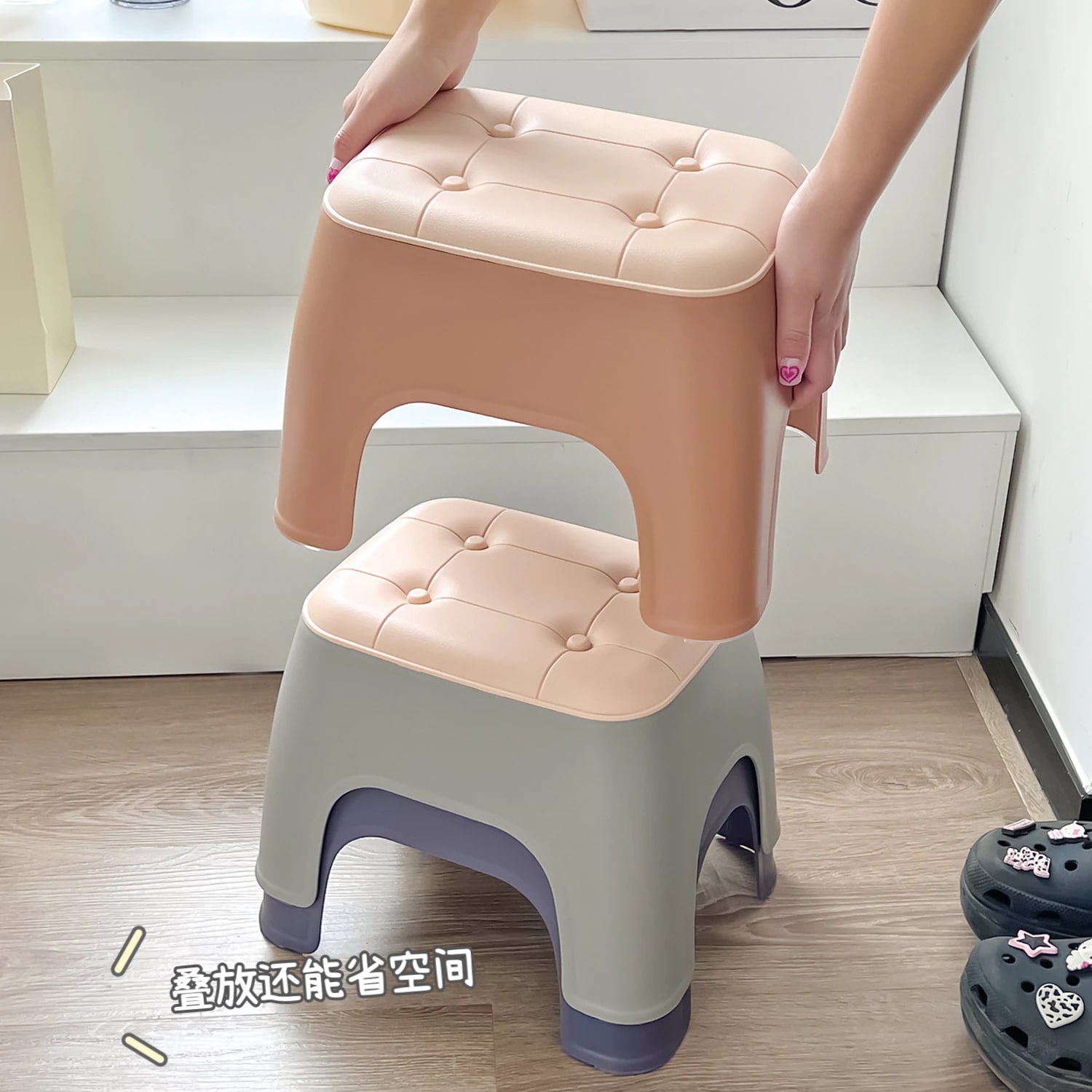 家庭用小さなスツール小型厚め折り畳み可能靴交換低いスツール子供大人ティーテーブルリビング滑り止め丈夫なベンチ