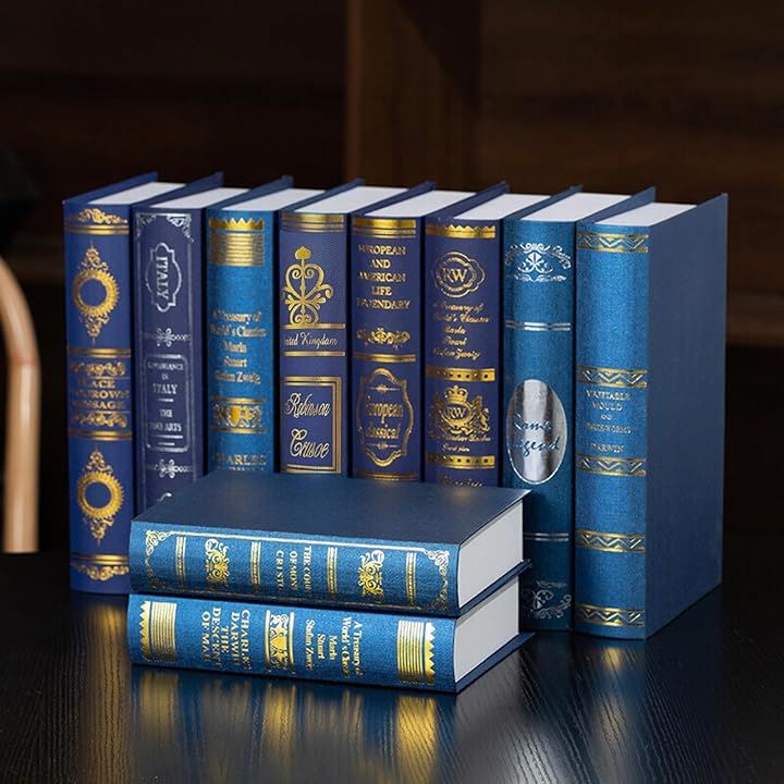 イミテーションブック ダミーブック 洋書 インテリア 本棚 アンティーク(ブルー)