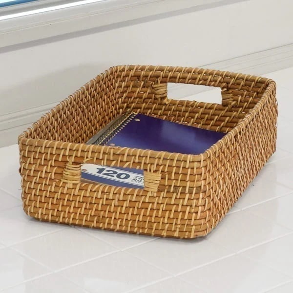 収納ボックス　横型　ラタン　籐製　1／2サイズ　幅36奥行26高さ12cm　カラーボックス　インナー