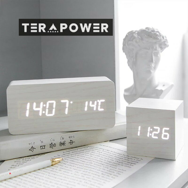 シンプルな木製目覚まし時計LEDサイレント電子時計クリエイティブファッションベッドサイドクロック寮時計飾り発光時計