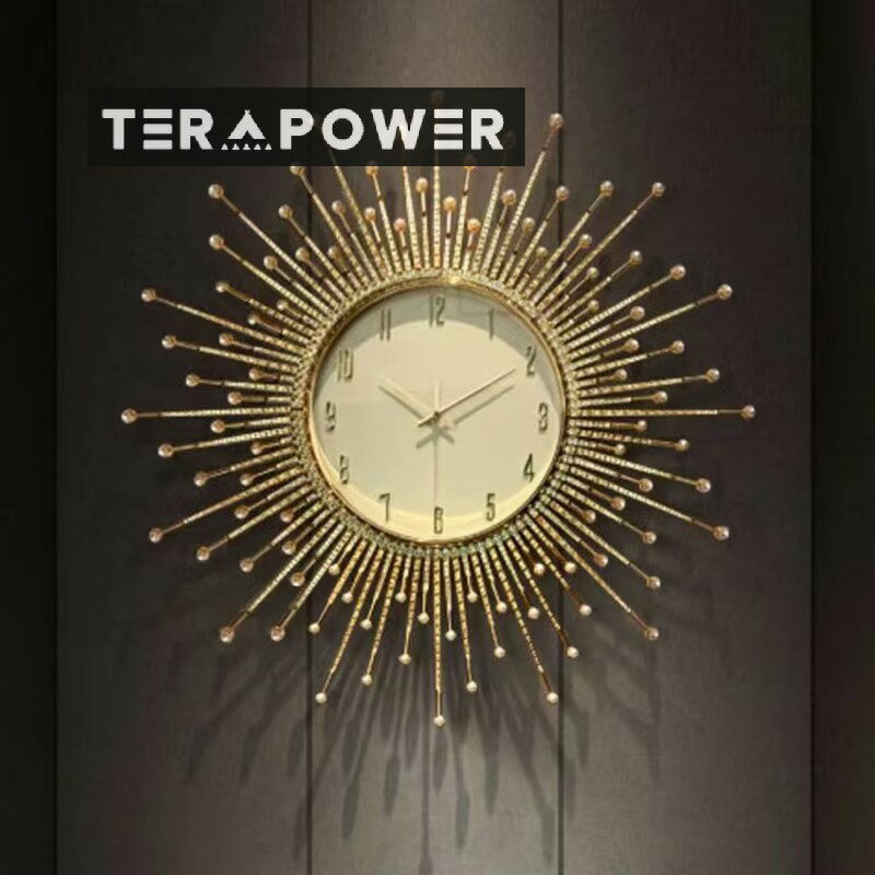 楽天Terapowerウォールクロック 壁掛け時計 直径66cm ゴールド 豪華 4色 キラキラ 大きい 目立つ ゴージャス リビングルーム ダイニングルーム 寝室 ショップ レストラン 華やか デザイン 放射 光 静音