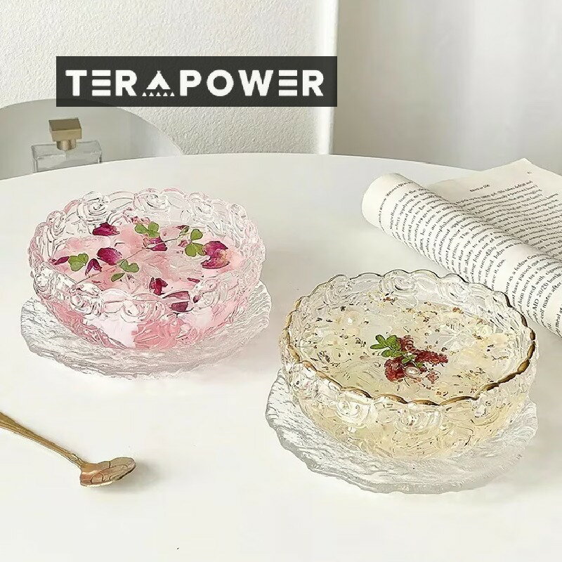 ガラスローズデザートボウルセット 絶品トレメラスープ ツバメの巣ボウル スプーン付き 砂糖水 ヨーグルト オートミールボウル