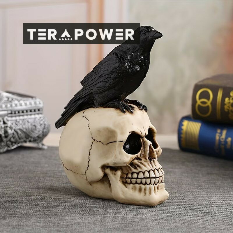 スカルオブジェ 置物 カラス 鴉 骸骨 ホワイト ハロウィン ハロウィーン インテリア 装飾 頭蓋骨 デコレーション ガイコツ スプーキー オブジェ 卓上 フィギュア パンク ロック おしゃれ