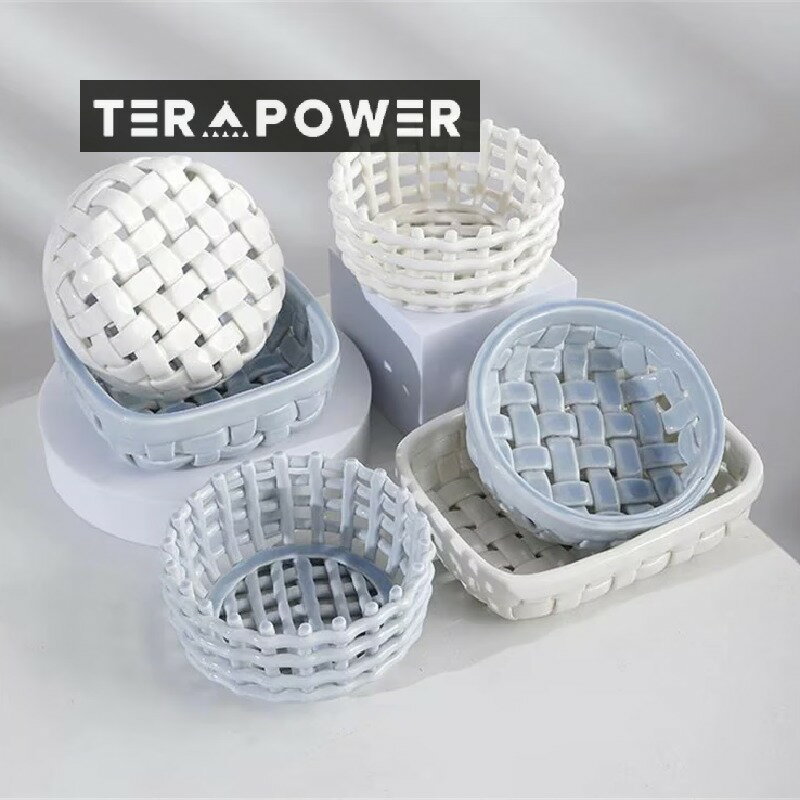楽天Terapowerスタイル スタイルフルーツバスケット 丸型 セラミックバスケット 家庭用 水切りバスケット お菓子バスケット 手編み 家庭用振り子 箸水切りスタンド