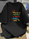 200gの黒半袖Tシャツ、カラフルな文字と漫画のパターンがプリントされています。ユニセックスのコットン素材で、着心地がよく、通気性があり、毛玉ができにくく、変形しにくいです。(4)