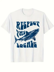 200g 海洋保護に属するサメ柄の白Tシャツは、トレンディなテーマの服で、海洋生態系のシンボルへの敬意を伝え、創造的な海洋要素をプリントしたTシャツスタイルです。
