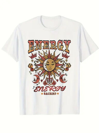 フロントに太陽と月をテーマにした複雑なプリントが施された200gのコットン製Tシャツ。 中央には女性の顔をした太陽が描かれ、トランプのマークやハート、星などの装飾的な要素に囲まれている。 全体のデザインは神秘とエネルギーに満ちている。 フロントに太陽と月をテーマにした複雑なプリントが施された200gのコットン製Tシャツ。 中央には女性の顔をした太陽が描かれ、トランプのマークやハート、星などの装飾的な要素に囲まれている。 全体のデザインは神秘とエネルギーに満ちている。