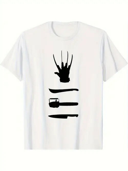 200gの白い半袖Tシャツに黒いプリント、爪だけでなく、いくつかのナイフ、スタイルはホラー、スリラー..