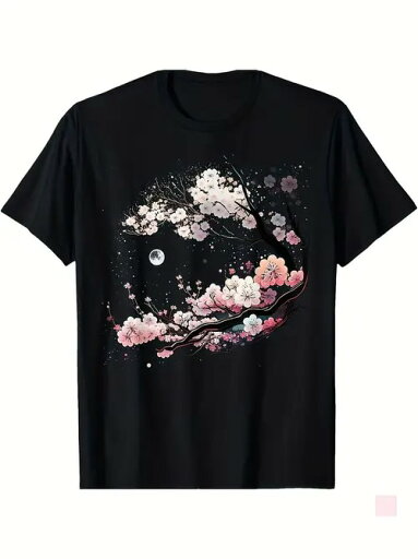 200gの黒の半袖Tシャツは、ピンクや白など豊かな色彩で描かれた桜と月の模様が、黒の背景に映えている。日本の美意識の要素を取り入れたデザインは、美しくロマンチックな雰囲気を醸し出している。素材は一般的なコットン素材で、着心地がよく。 200gの黒の半袖Tシャツは、ピンクや白など豊かな色彩で描かれた桜と月の模様が、黒の背景に映えている。日本の美意識の要素を取り入れたデザインは、美しくロマンチックな雰囲気を醸し出している。素材は一般的なコットン素材で、着心地がよく。