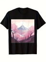 200gの黒い半袖Tシャツは、富士山と桜の柄が特徴で、日本の美意識の要素を取り入れ、美しくロマンチックな雰囲気を醸し出している。素材は一般的なコットン素材で、肌触りがよく、通気性、吸汗性に優れている。