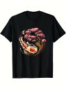 200gの黒Tシャツは、鯉と松(または桜)の和風柄の独創的なプリントTシャツで、オリエンタル・カルチャー(日本の伝統的要素)をテーマにしたトレンド・アパレルであり、鯉は幸運を象徴し、松は回復力を表すといった文化的シンボルを伝えている。