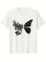 200グラム白いTシャツ、パターンの実体情報は、花と蝶の創造的なデザインの組み合わせであり、自然(花、蝶)、美的シンボルのロマンチックな、自然な融合を伝え、衣類のトレンドの芸術のテーマに属し、プリントTシャツスタイルのスプライシングの創造的な自然の要素である。(4)